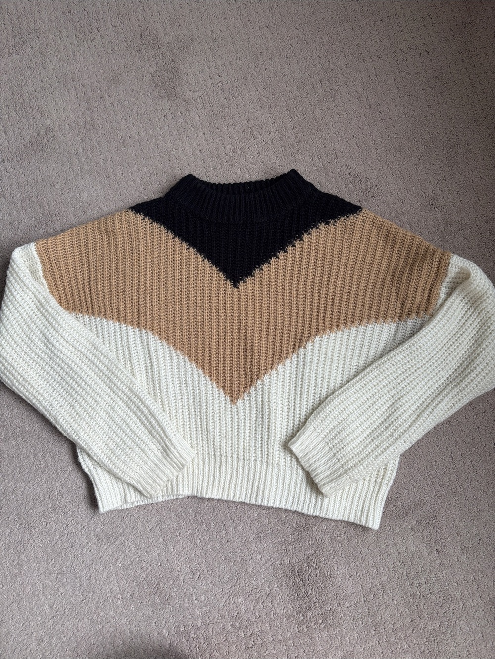 Forever 21 Colorblock Ribbed Sweater - Black, Tan & Cream